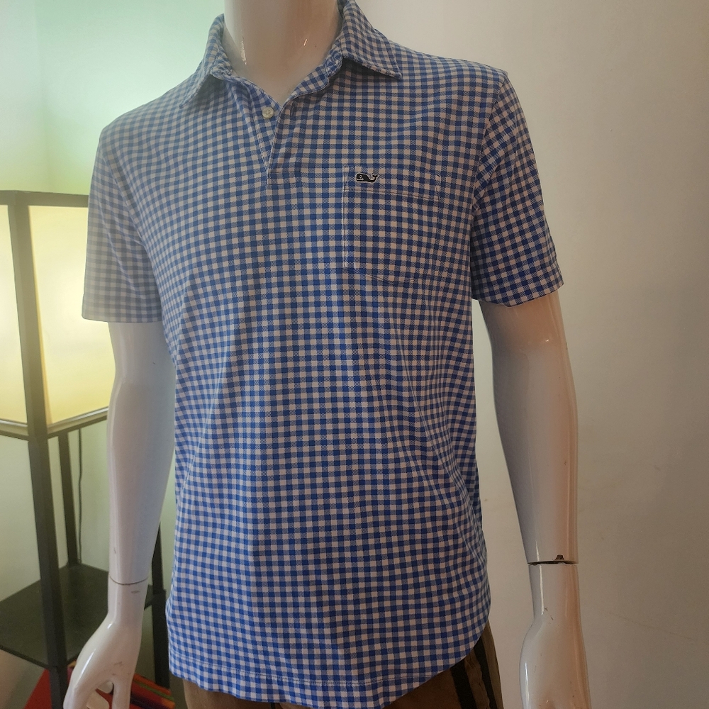 Vineyard Vines Men's Blue Gingham Classic Fit A9 Pima Cotton Polo Shirt szM